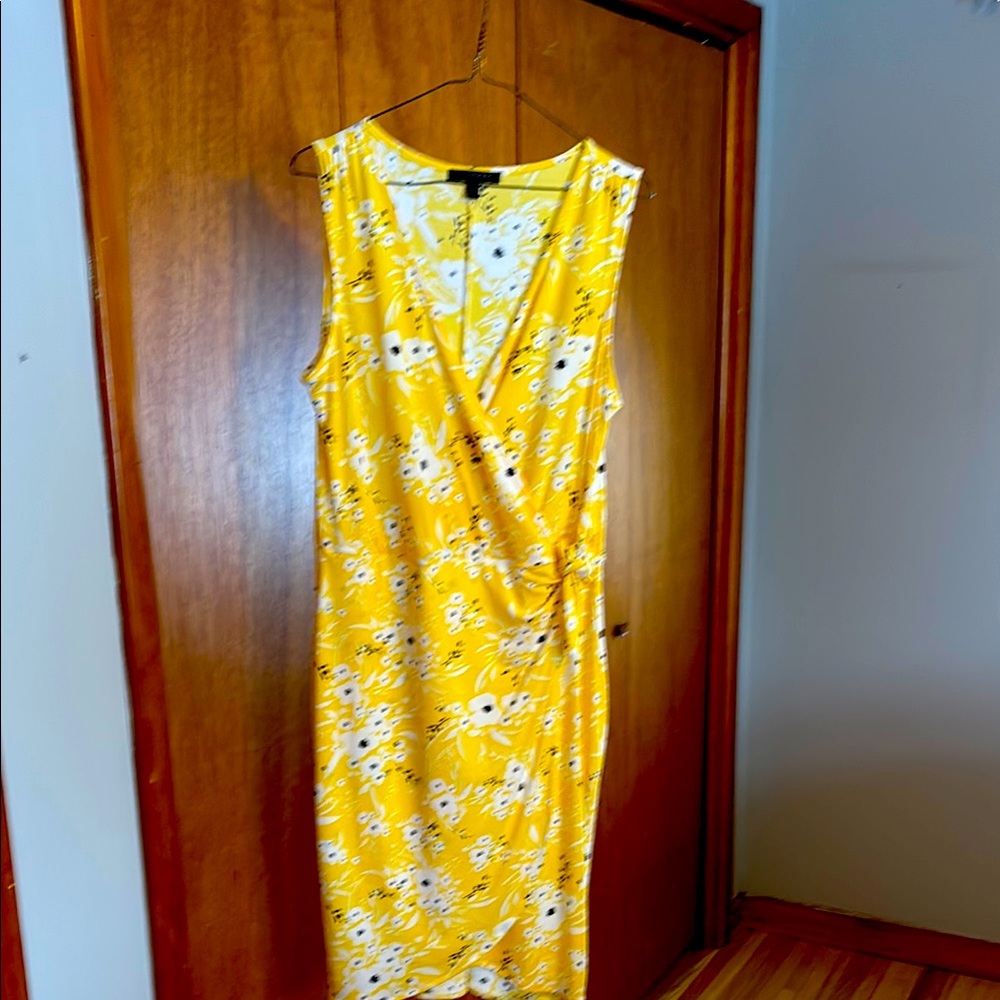 Banana Republic Yellow Sheath Midi Dress Plunge Neckline